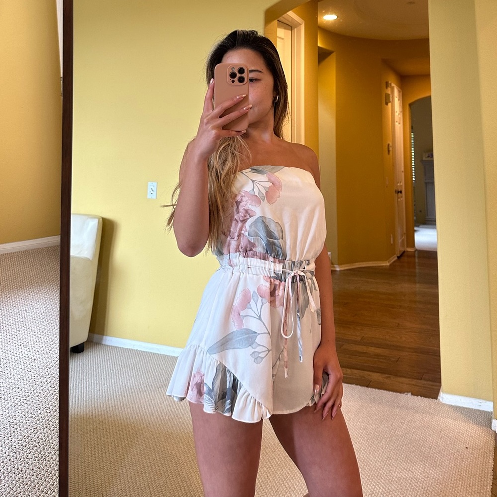 SHOWPO floral strapless white romper